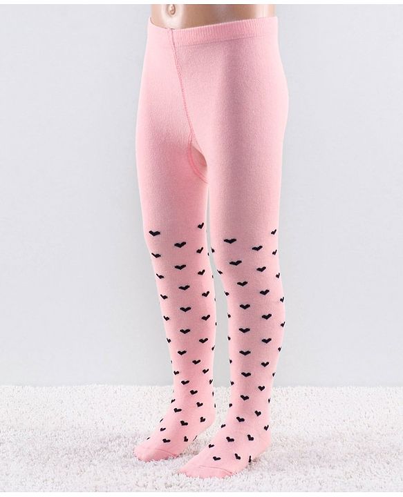 Cutewalk by Babyhug Anti Bacterial Footed Tights Heart Design Pack Of 2 - Pink & Black