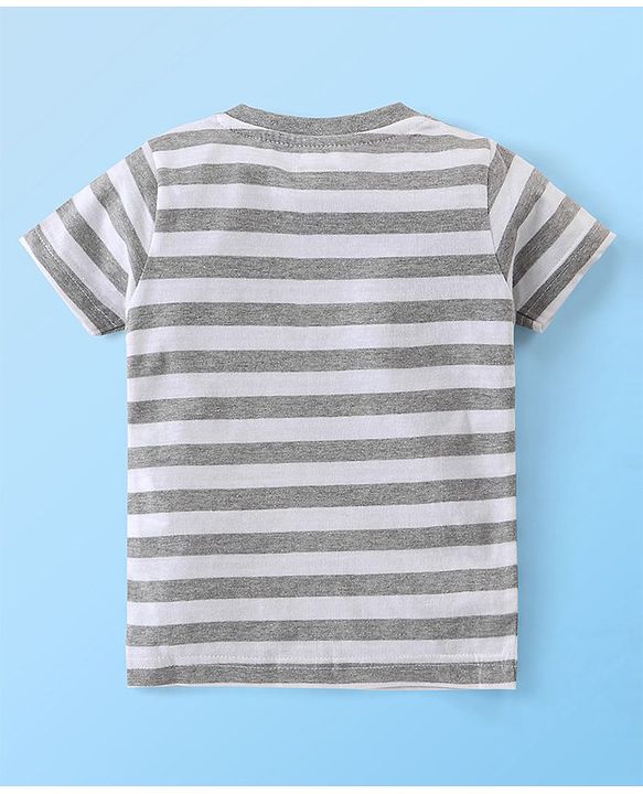 Babyhug Cotton  Half Sleeves T-Shirt with Elephant Print - White Melange