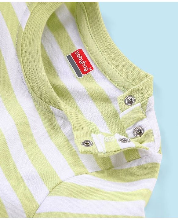 Babyhug Cotton Jersey Half Sleeves Striped T-Shirt Bear Print - White & Light Green
