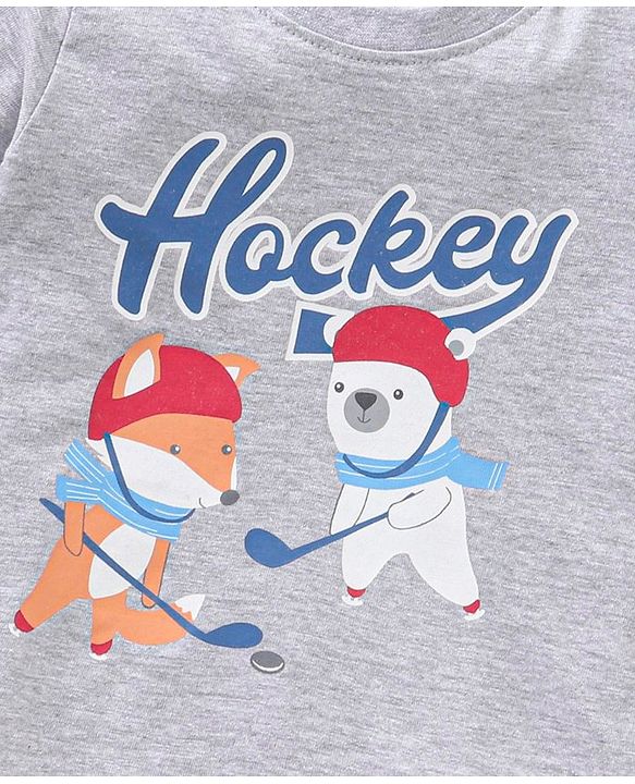 Babyhug Cotton Half Sleeves Tee Fox & Bear Print- White
