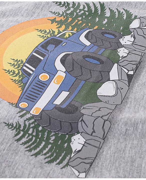 Babyhug Cotton Jersey Half Sleeves T-Shirt Car Printed - Grey Melange