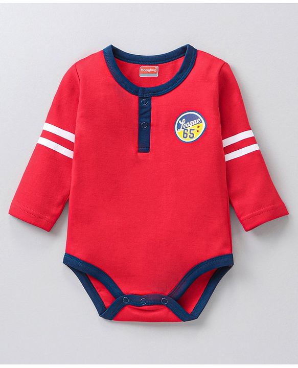 Babyhug Cotton Knit Full Sleeves Striped Onesie With Soccer Printed Leggings - Red