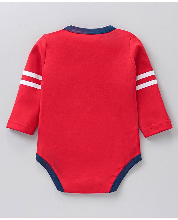 Babyhug Cotton Knit Full Sleeves Striped Onesie With Soccer Printed Leggings - Red