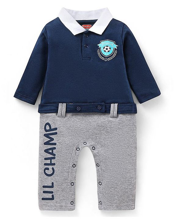 Babyhug Cotton Full Sleeves Romper Text Print - Navy