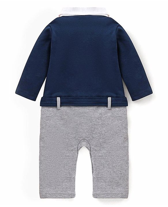Babyhug Cotton Full Sleeves Romper Text Print - Navy