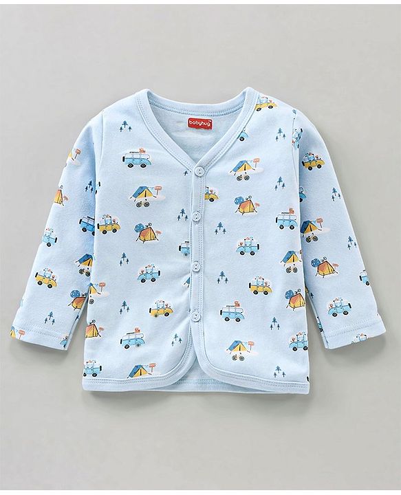 Babyhug 100% Cotton Knit Full Sleeves Vests Pack of 3 Stripes & Buses Print - Orange Blue