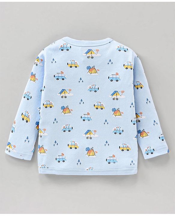 Babyhug 100% Cotton Knit Full Sleeves Vests Pack of 3 Stripes & Buses Print - Orange Blue