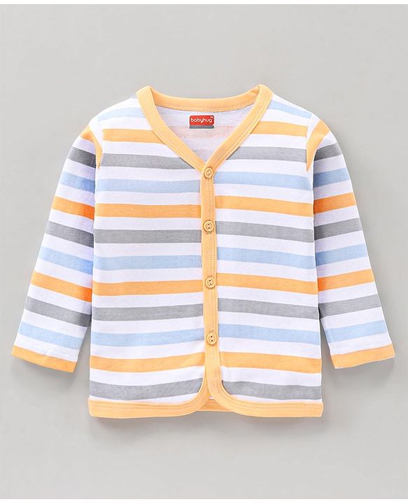 Babyhug 100% Cotton Knit Full Sleeves Vests Pack of 3 Stripes & Buses Print - Orange Blue