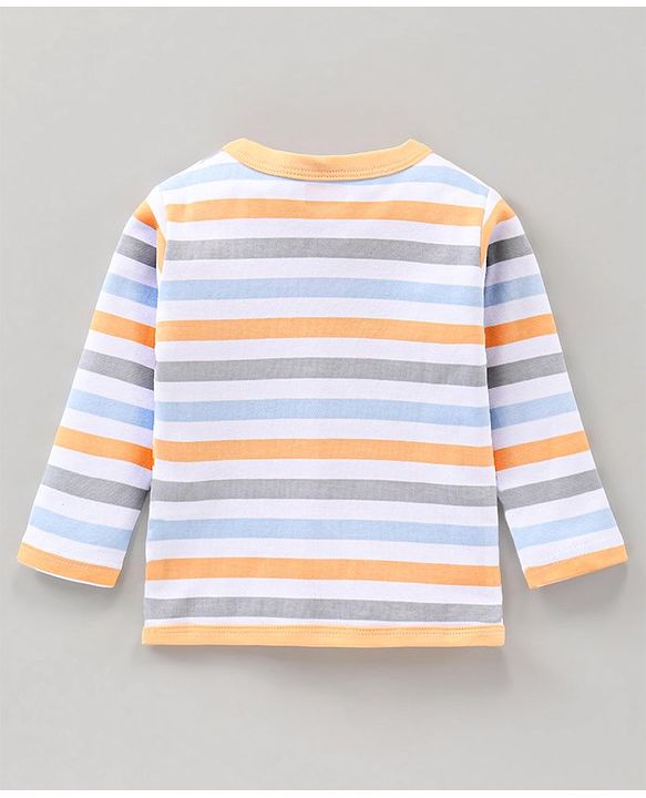 Babyhug 100% Cotton Knit Full Sleeves Vests Pack of 3 Stripes & Buses Print - Orange Blue