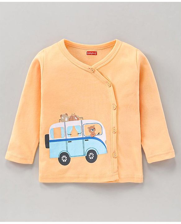 Babyhug 100% Cotton Knit Full Sleeves Vests Pack of 3 Stripes & Buses Print - Orange Blue