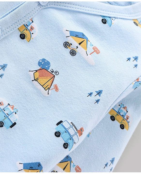 Babyhug 100% Cotton Knit Full Sleeves Vests Pack of 3 Stripes & Buses Print - Orange Blue