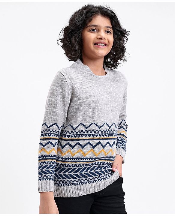 Pine Kids Full Sleeves Jacquard Sweater - Multicolour