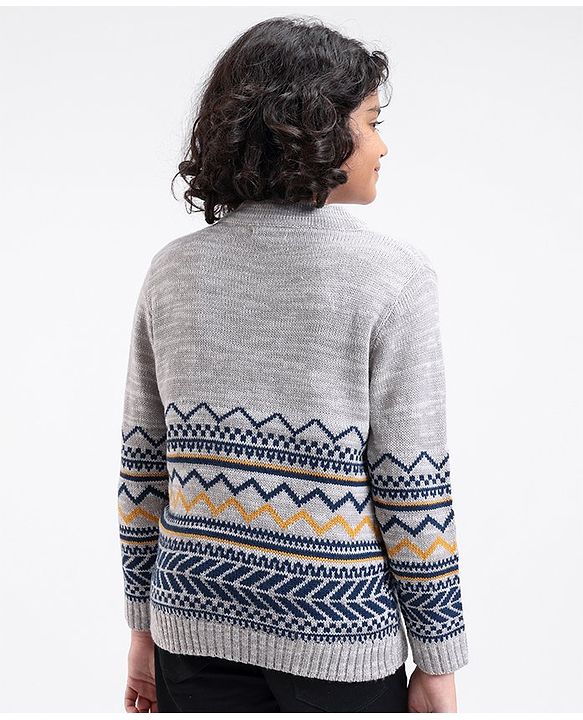 Pine Kids Full Sleeves Jacquard Sweater - Multicolour