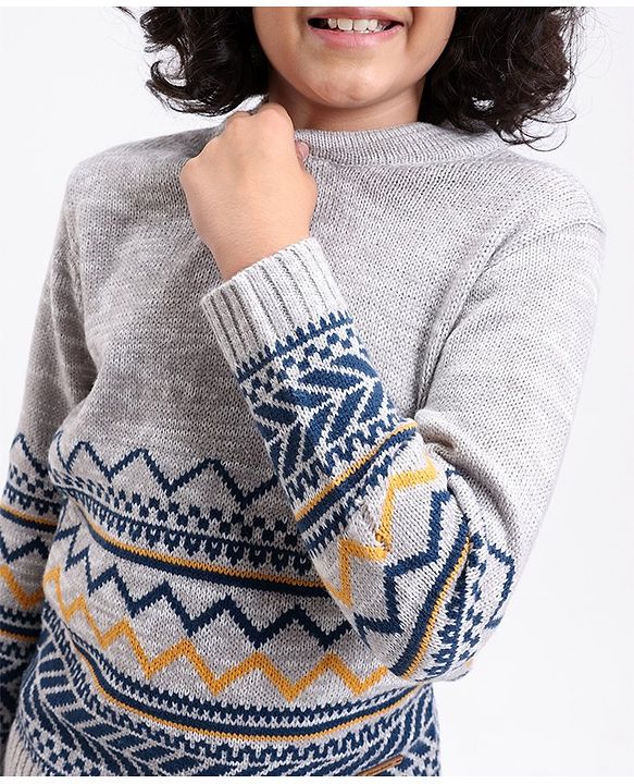 Pine Kids Full Sleeves Jacquard Sweater - Multicolour