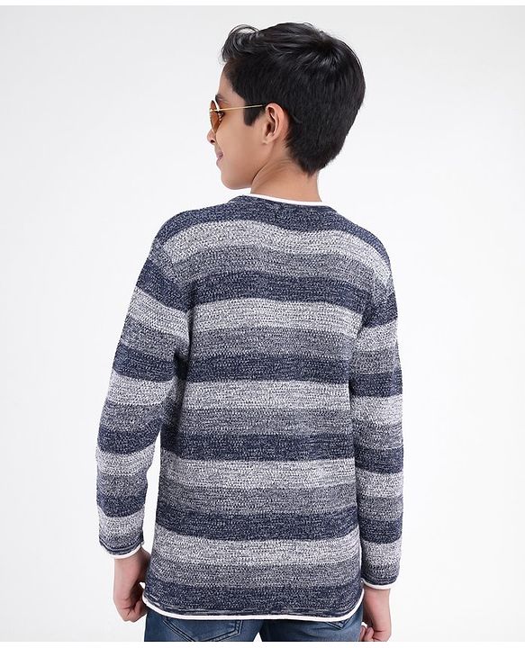 Pine Kids Full Sleeves Moderate Winter Sweater Textured Structure Strip - Grey