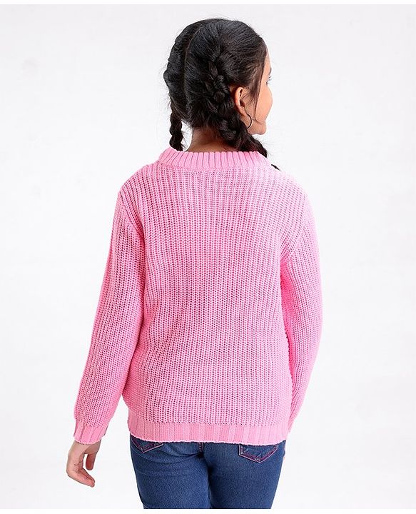 Pine Kids Full Sleeves Moderate Winter Sweater Cable Structure - Pink