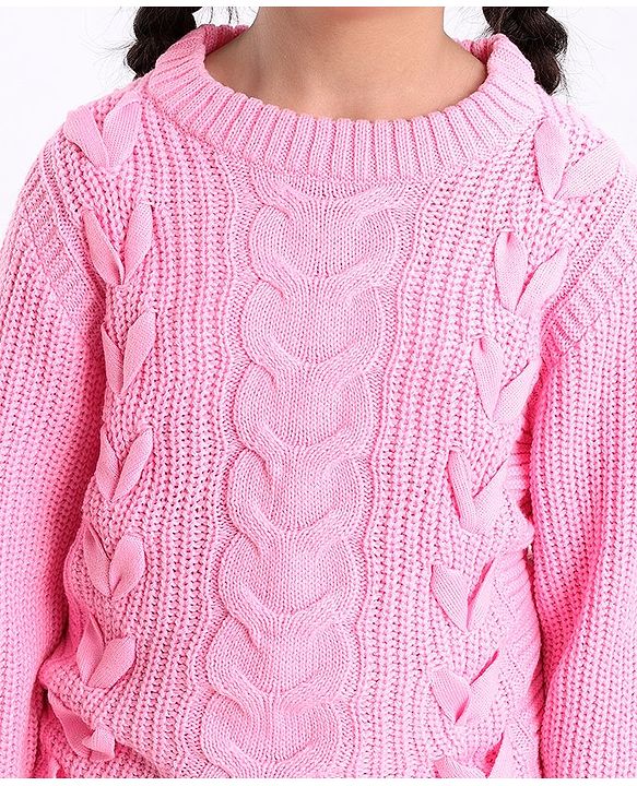 Pine Kids Full Sleeves Moderate Winter Sweater Cable Structure - Pink
