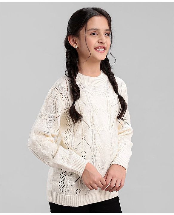 Pine Kids Full Sleeves Moderate Winter Sweater Pointle Structure - Off White