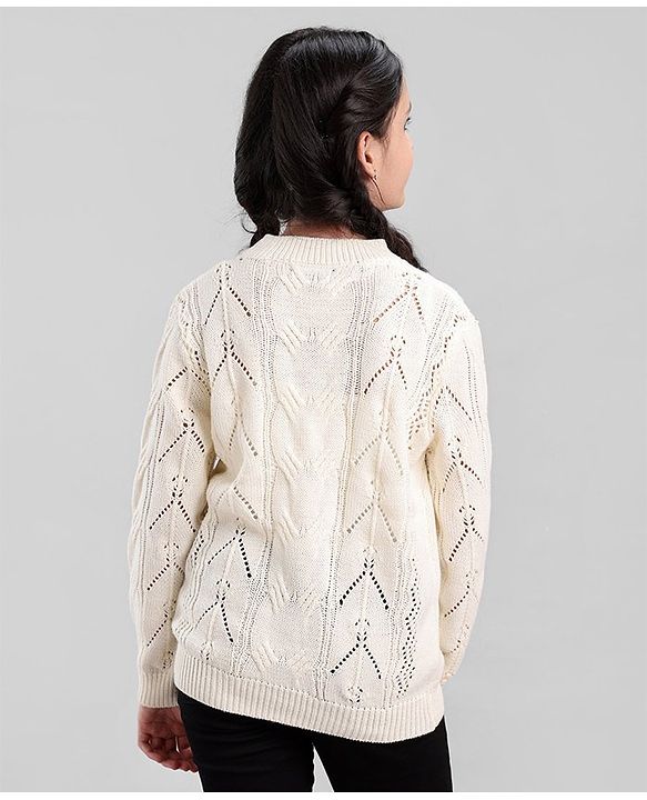 Pine Kids Full Sleeves Moderate Winter Sweater Pointle Structure - Off White