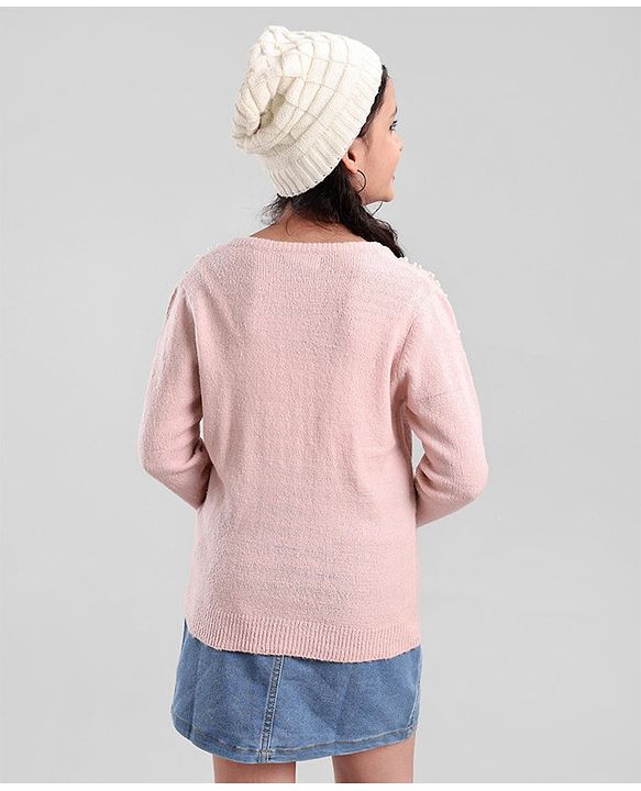 Pine Kids Full Sleeves Moderate Winter Sweater With Pearl Emblishment & Super Soft - Pink