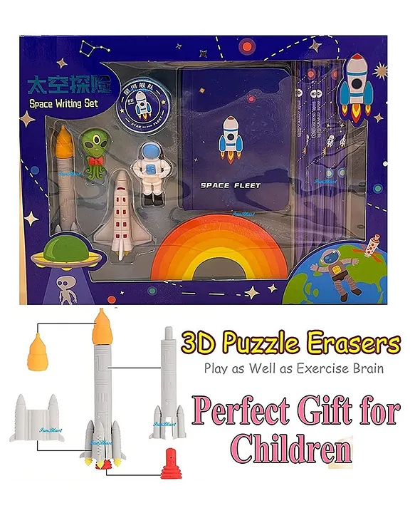 Le Delite Space Astronaut theme 9 in 1 party return gifts set for girls  kids / diary ,geometry box,pen ,pencil, badge ,eraser, sharpener and  keychain