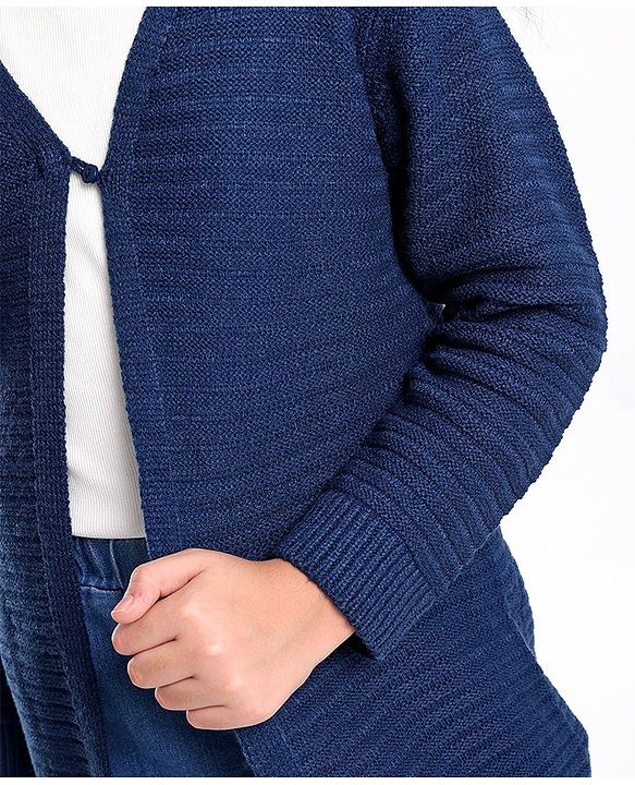 Pine Kids Full Sleeves Moderate Winter Front Open Shrug - Blue