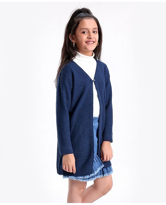 Pine Kids Full Sleeves Moderate Winter Front Open Shrug - Blue