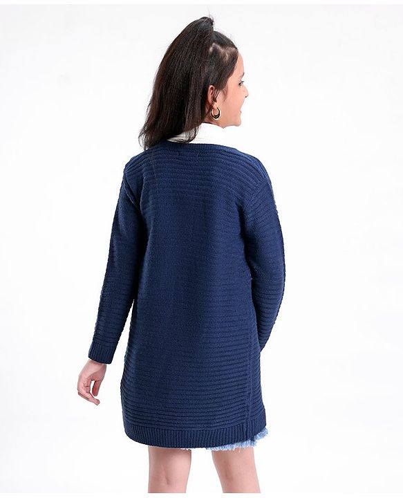 Pine Kids Full Sleeves Moderate Winter Front Open Shrug - Blue