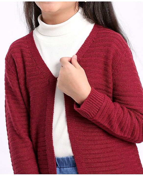 Pine Kids Full Sleeves Moderate Winter Front Open Shrug - Maroon