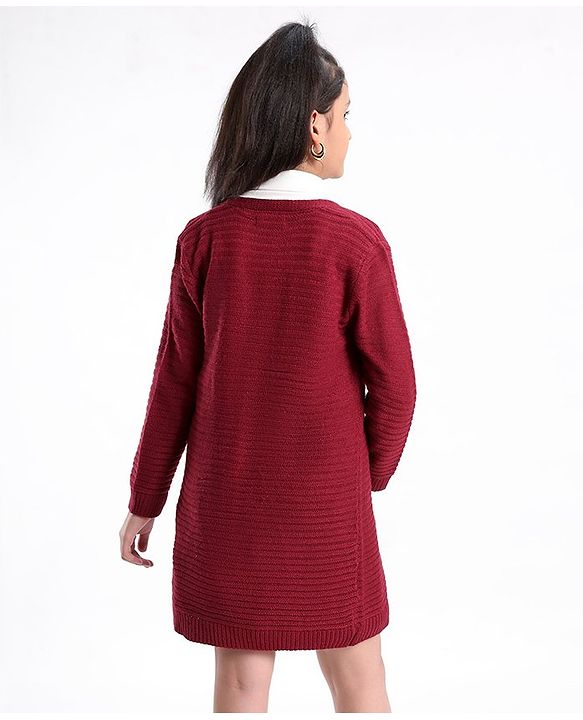 Pine Kids Full Sleeves Moderate Winter Front Open Shrug - Maroon