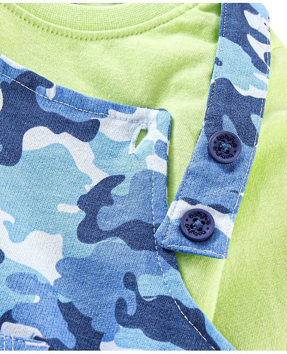 Babyhug 100% Cotton Full Sleeves Solid T-shirt and Dungaree Set - Green and Blue