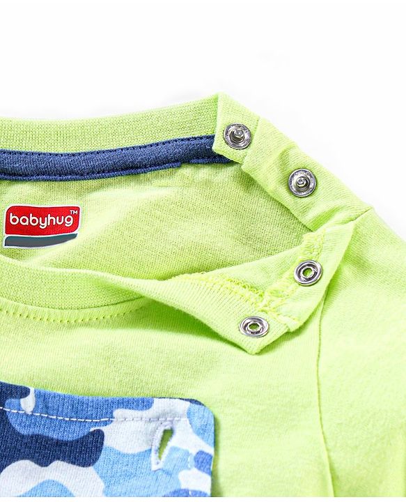 Babyhug 100% Cotton Full Sleeves Solid T-shirt and Dungaree Set - Green and Blue
