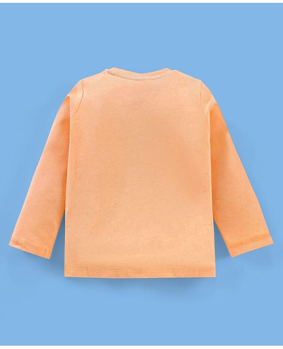 Babyhug Cotton Knit Elephant Print Dungaree with Full Sleeves Inner T-Shirt - Peach White