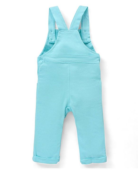 Babyhug 100% Cotton Knit Sleeveless Lion Printed Dungaree With Full Sleeves Striped Tee - Yellow Blue