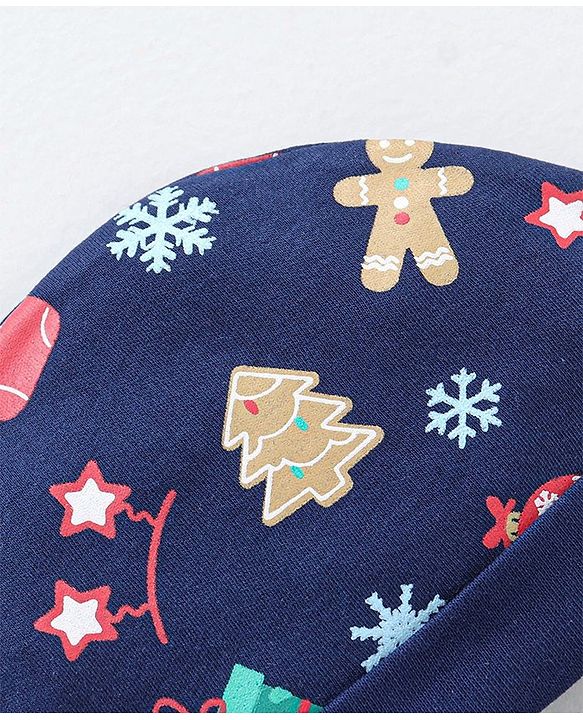 Babyhug 100% Cotton Cap Mittens and Booties Tree Print Navy Blue - Diameter 11 cm
