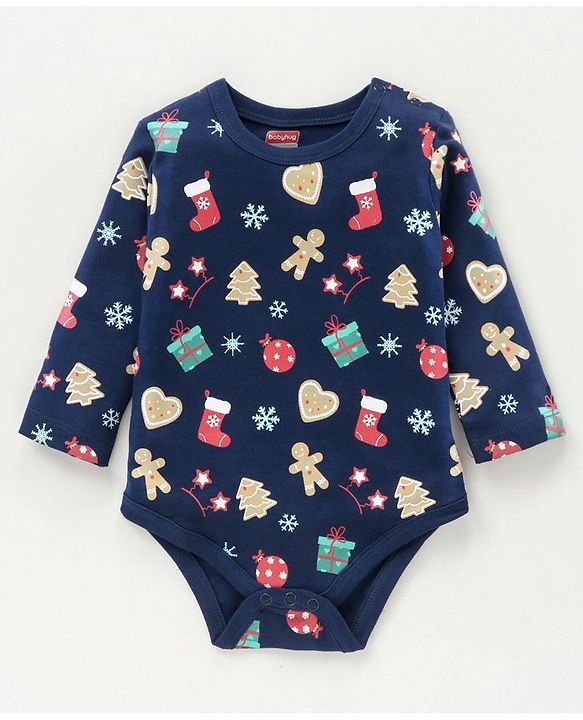 Babyhug 100% Cotton Full Sleeves Onesies Christmas Theme & Text Print - Pack of 2