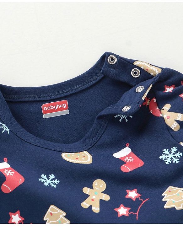 Babyhug 100% Cotton Full Sleeves Onesies Christmas Theme & Text Print - Pack of 2