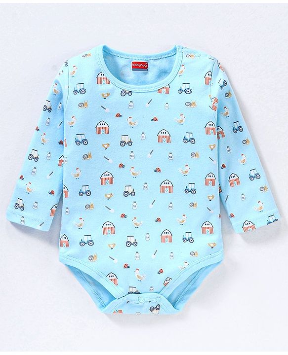 Babyhug 100% Cotton Full Sleeves Onesies Stripes & House Print Pack of 3- Multicolor