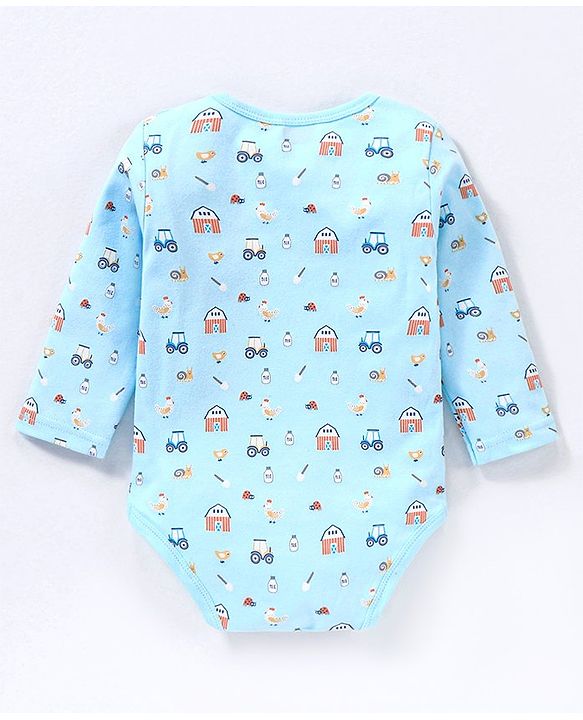 Babyhug 100% Cotton Full Sleeves Onesies Stripes & House Print Pack of 3- Multicolor