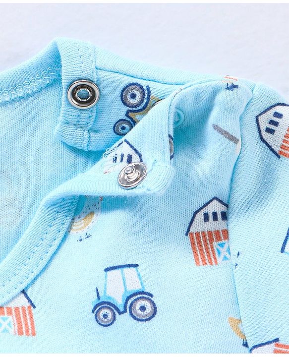 Babyhug 100% Cotton Full Sleeves Onesies Stripes & House Print Pack of 3- Multicolor