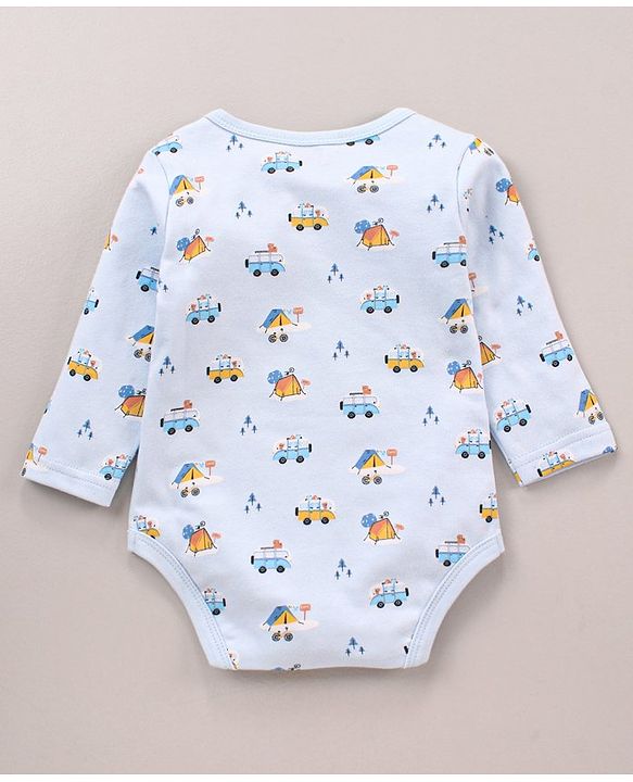 Babyhug 100% Cotton Knit Full Sleeves Cars & Bus Printed Onesies Pack Of 2 - Multicolour