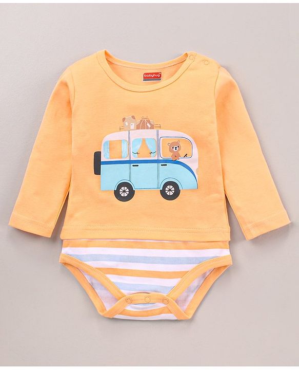 Babyhug 100% Cotton Knit Full Sleeves Cars & Bus Printed Onesies Pack Of 2 - Multicolour