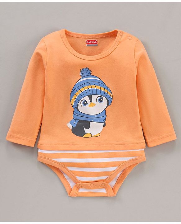 Babyhug 100% Cotton Knit Full Sleeves Penguin Printed Onesies Pack Of 3 - Multicolour