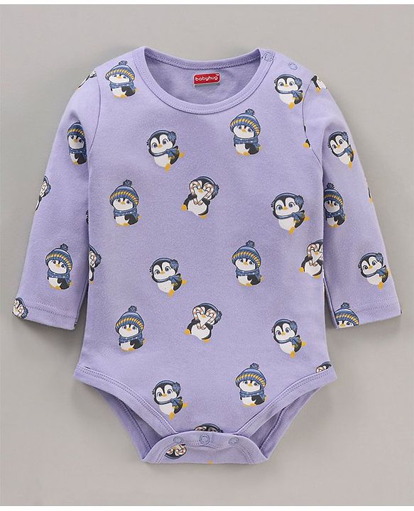 Babyhug 100% Cotton Knit Full Sleeves Penguin Printed Onesies Pack Of 3 - Multicolour