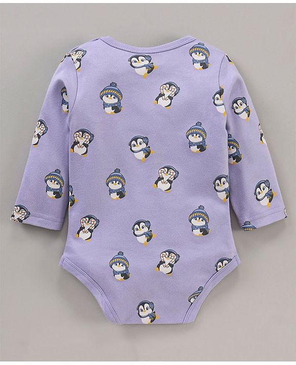Babyhug 100% Cotton Knit Full Sleeves Penguin Printed Onesies Pack Of 3 - Multicolour