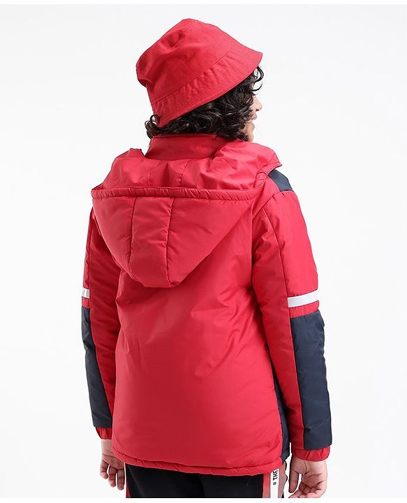 Pine Kids Full Sleeves Moderate Winter Padded Hooded Jacket Colour Block - Red
