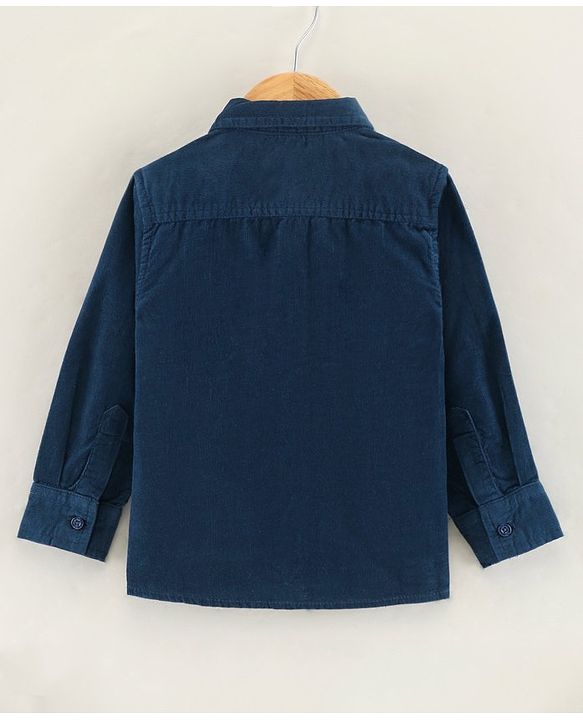Babyhug Full Sleeves Cotton Corduroy Shirt Text Embroidered-Blue