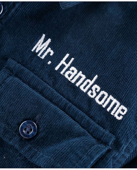 Babyhug Full Sleeves Cotton Corduroy Shirt Text Embroidered-Blue