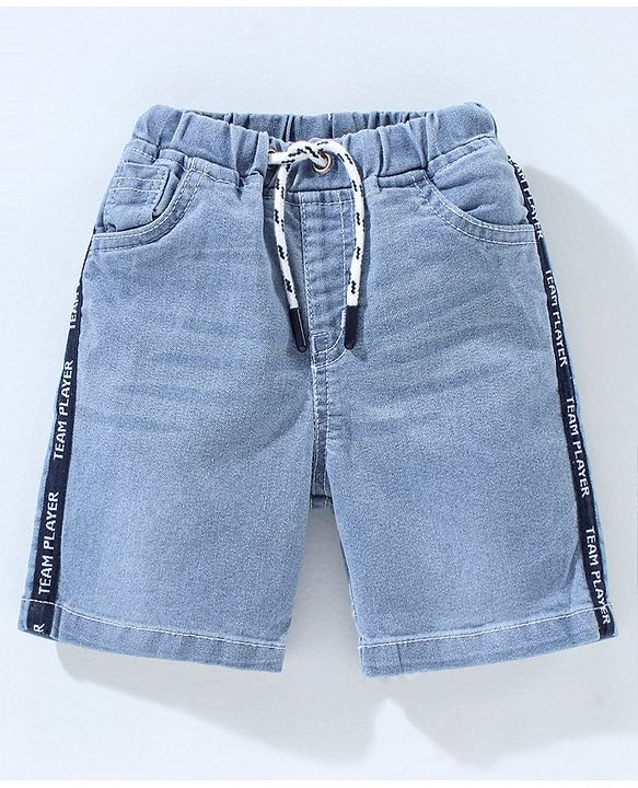 Babyhug Cotton Spandex Above Knee Length Washed Denim Bermuda - Light Blue