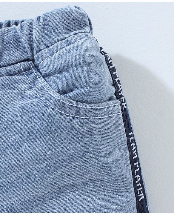 Babyhug Cotton Spandex Above Knee Length Washed Denim Bermuda - Light Blue